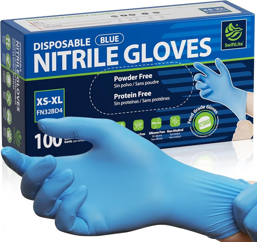 Food Safe Disposable Blue Nitrile Rubber Gloves