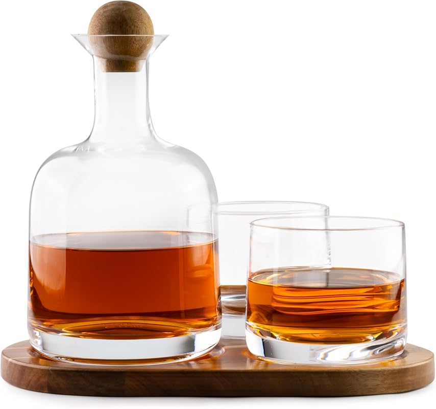 Cork & Mill Lead-Free Crystal 800ml Whiskey Decanter Set with Two Glas
