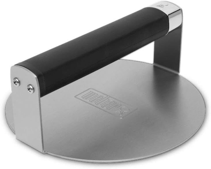 Weber Stainless Steel Griddle Smashed Burger Press with Non-Slip Grip 