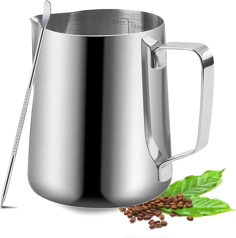 Stainless Steel Milk Frothing Pitcher, 20oz (600ml) Barista Steaming J