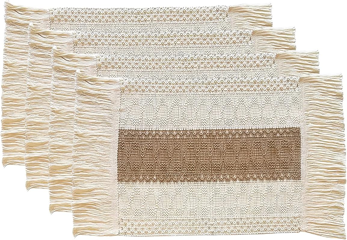 Farmhouse Boho Woven Cotton-Linen Placemats Set of 4