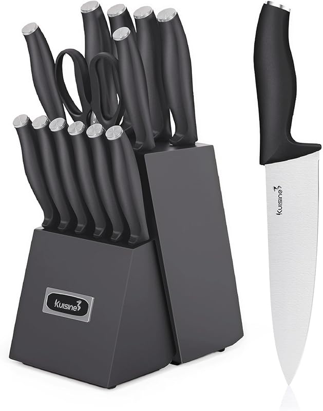 KUISINE 15-Piece High Carbon Stainless Steel Kitchen Knife Block Set w