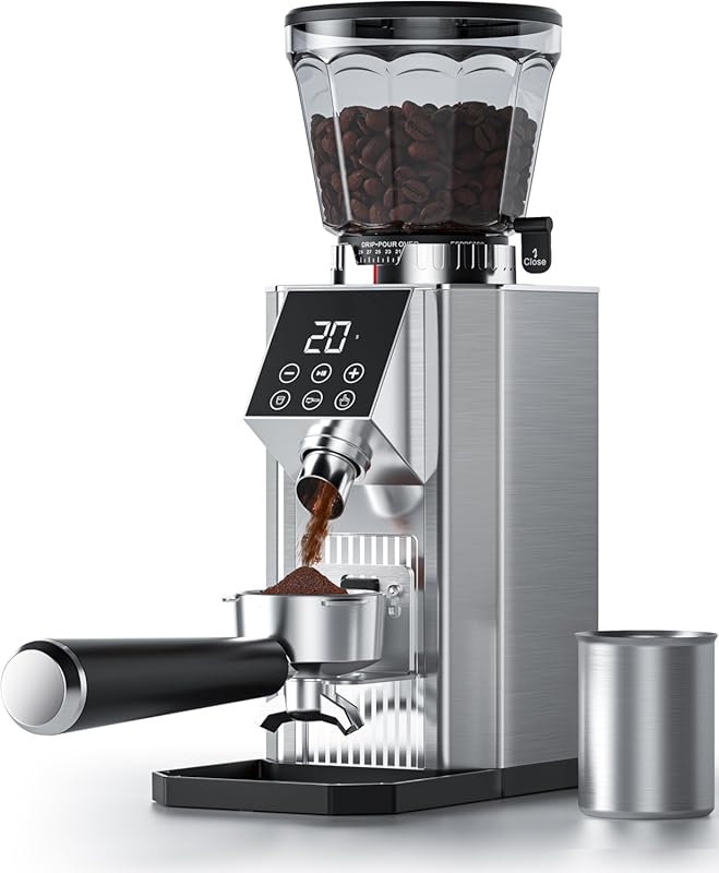 Burr Coffee Grinder with 45 Precise Settings, Adjustable Funnel, LED T