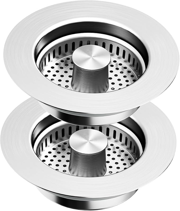 2-Pack Stainless Steel Kitchen Sink Drain Strainer & Stopper with Bask