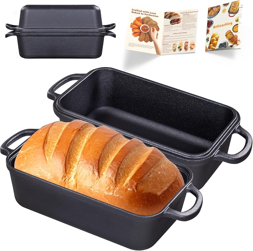 Pre-Seasoned Cast Iron 9x5 Inch Loaf Pan with Lid for Sourdough & Home
