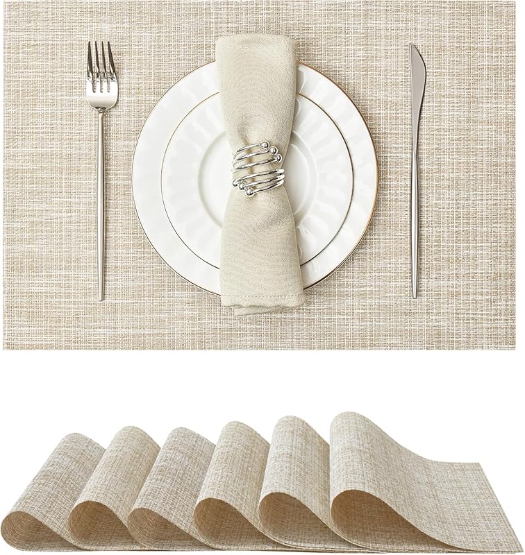 Leetaltree Sparkling Gold Vinyl Woven Placemats Set of 6 – Durable, Wa