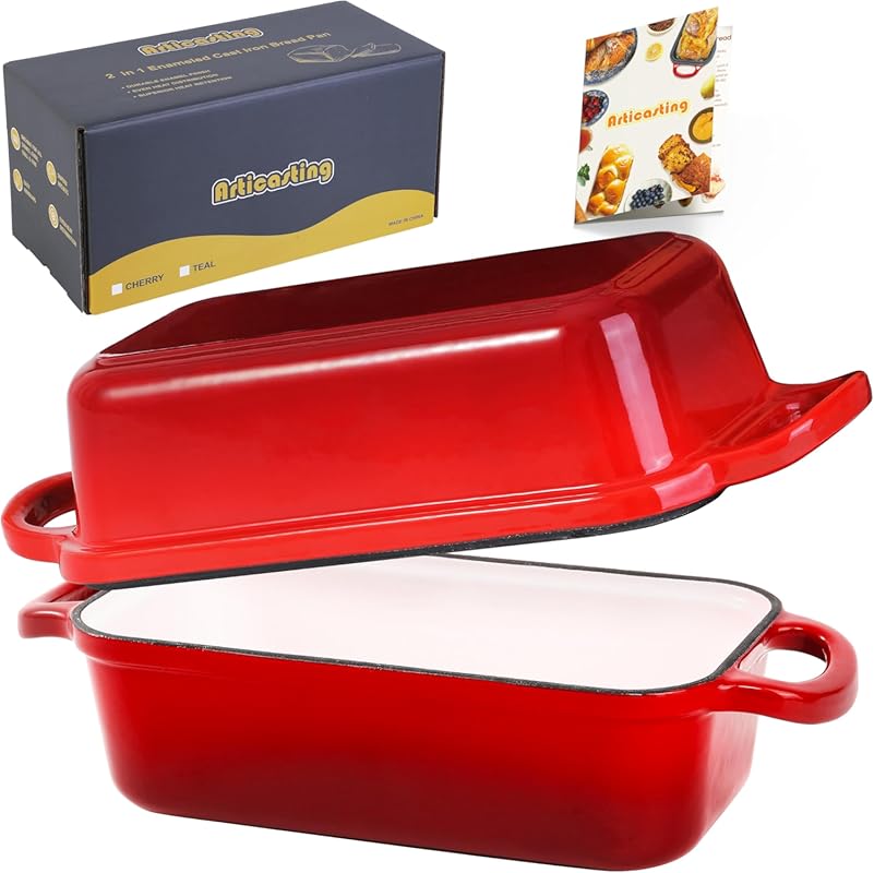 Enameled Cast Iron 2-in-1 Loaf Pan with Lid, 9x5 Inch for Sourdough &