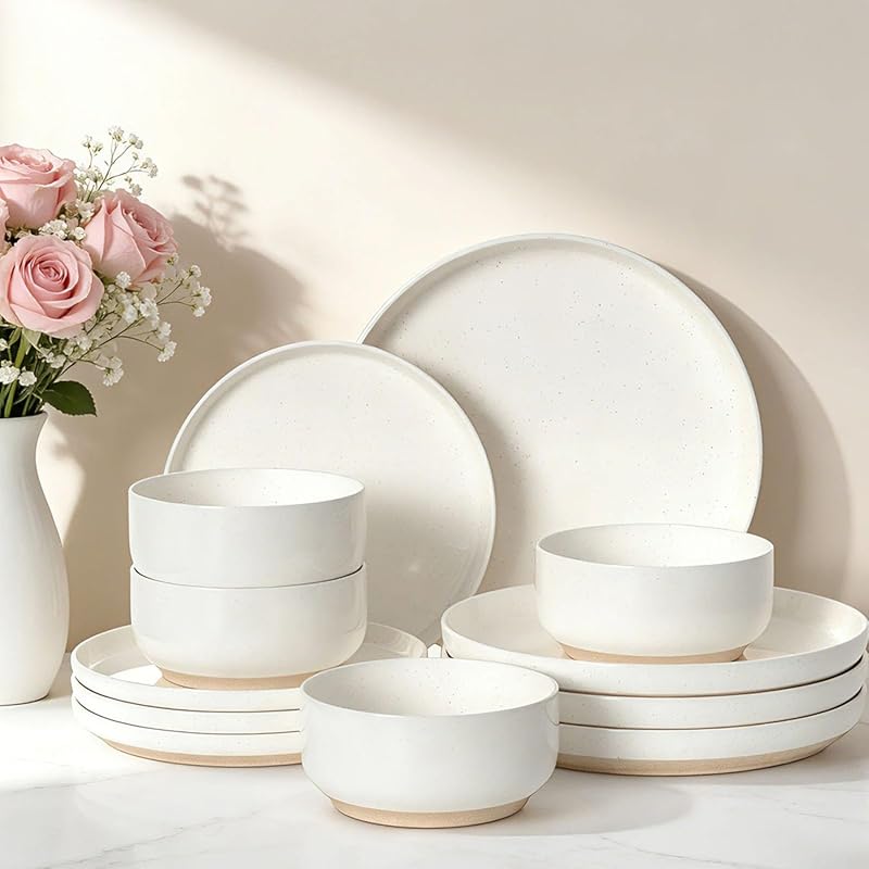 12-Piece Porcelain Dinnerware Set for 4, Scratch Resistant Plates & Bo
