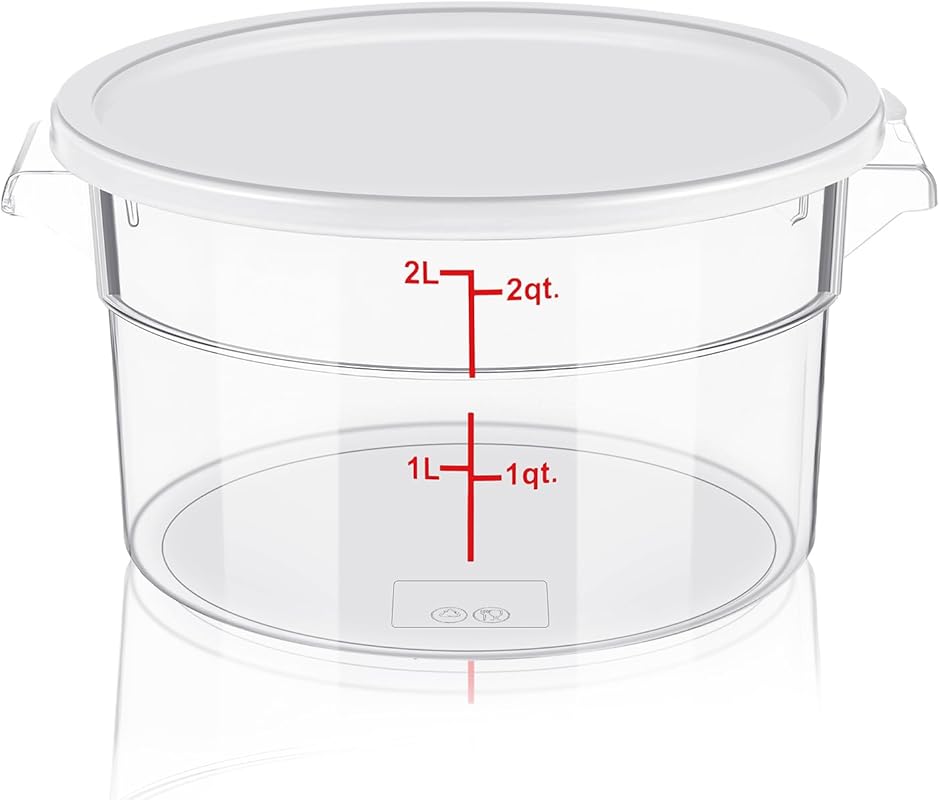 Round 2QT Dough Proofing Bucket with Lid & Red Scale, Clear Food Stora