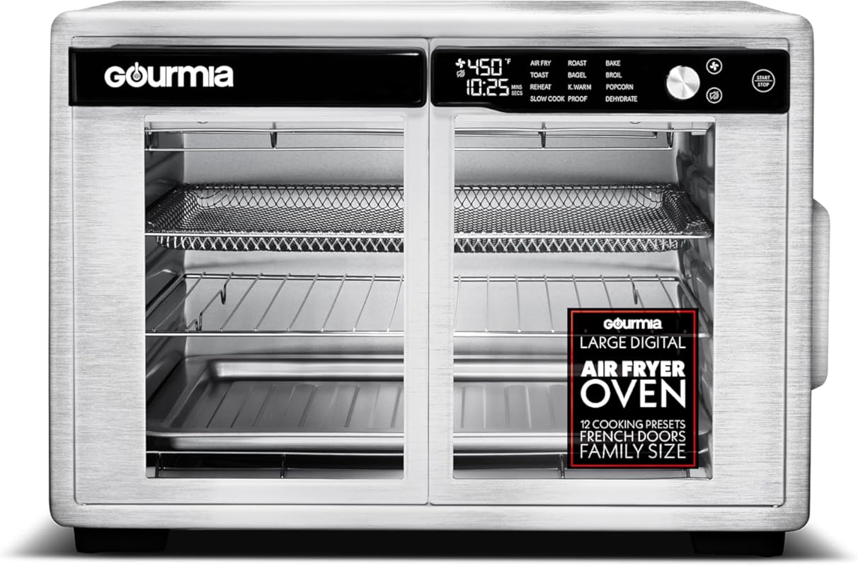 Gourmia French Door 37 Qt Large Air Fryer Convection Toaster Oven, Fry