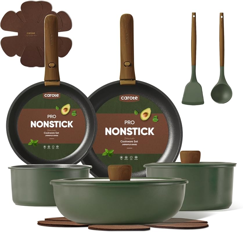 CAROTE 15pcs Nonstick Pots and Pans Set, Detachable Handle Induction C