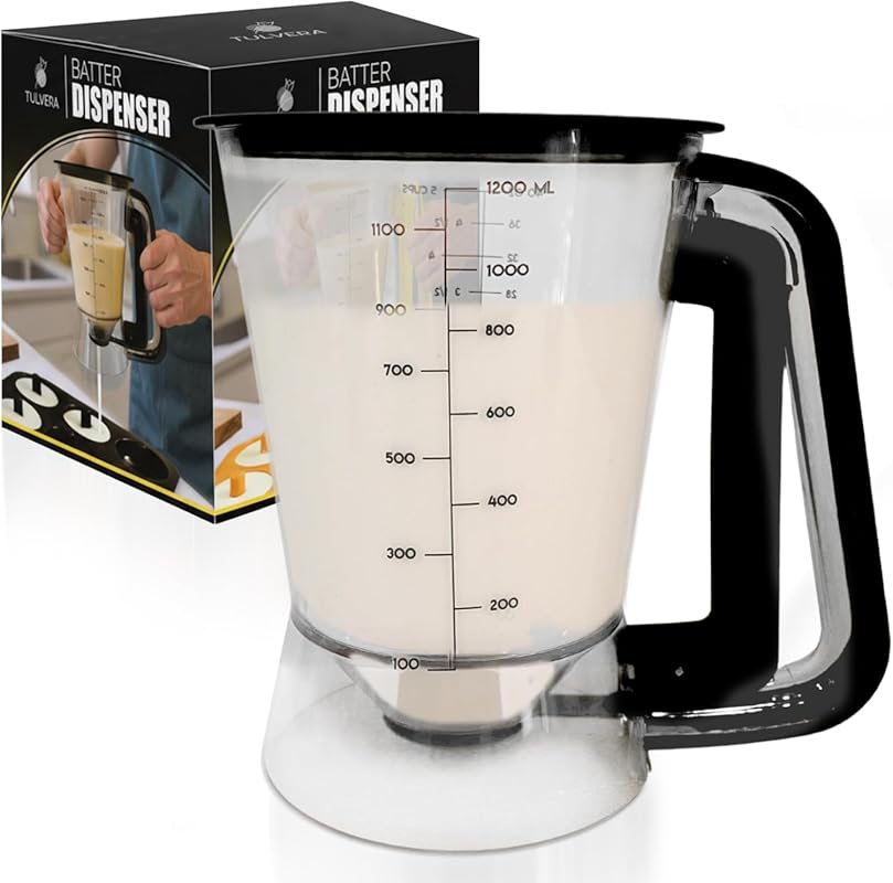 Black 5-Cup Pancake Batter Dispenser with Squeeze Handle, Drip-Free De