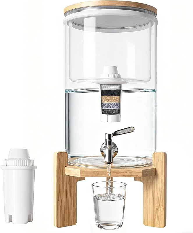 Countertop Water Filter Dispenser Purifier System, 2.1 Gallon Glass wi