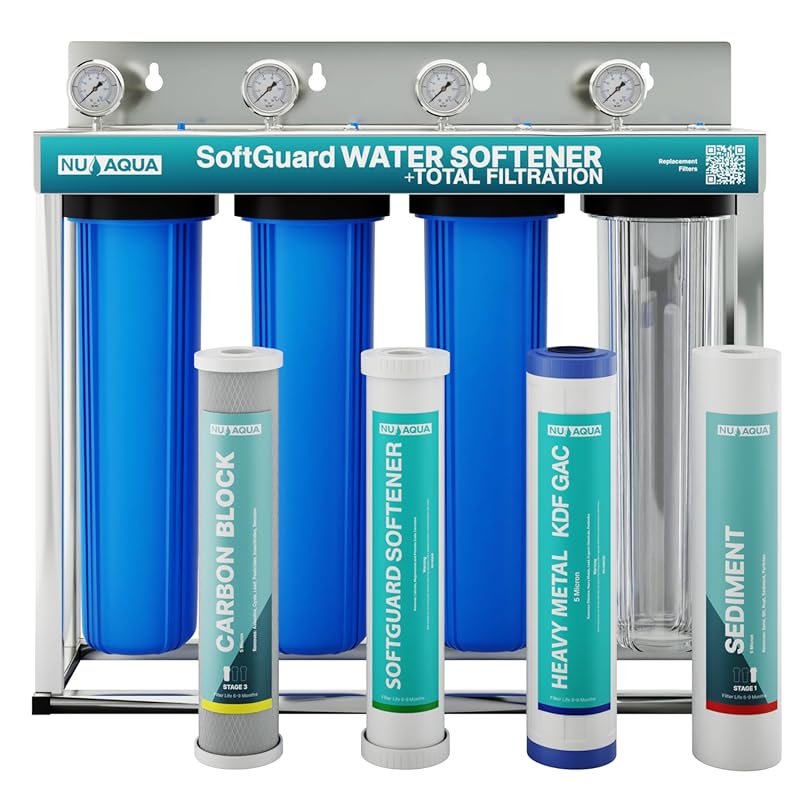 NU Aqua 4 Stage Salt-Free Whole House Water Softener Filter System for