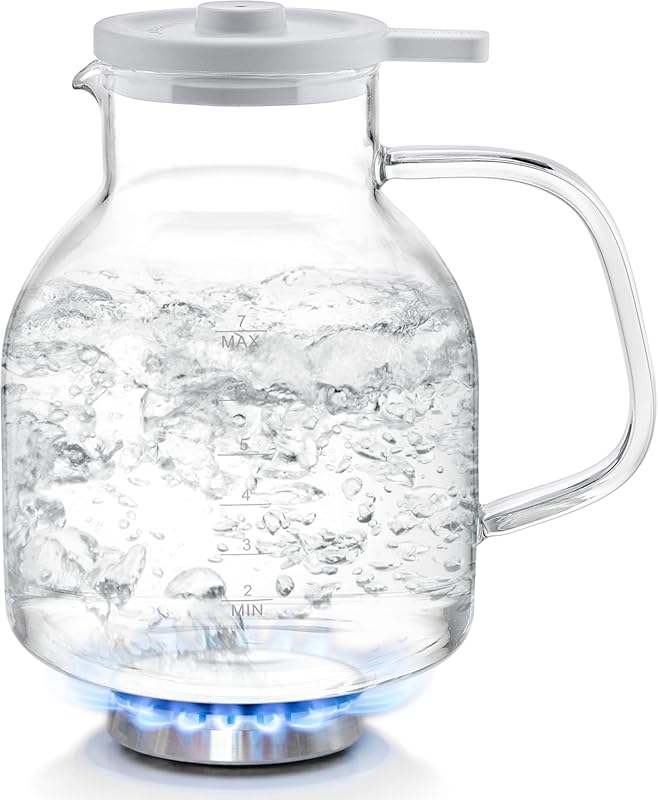 Teabloom Purity 56 oz Glass Whistling Kettle: 100% Plastic-Free, Premi