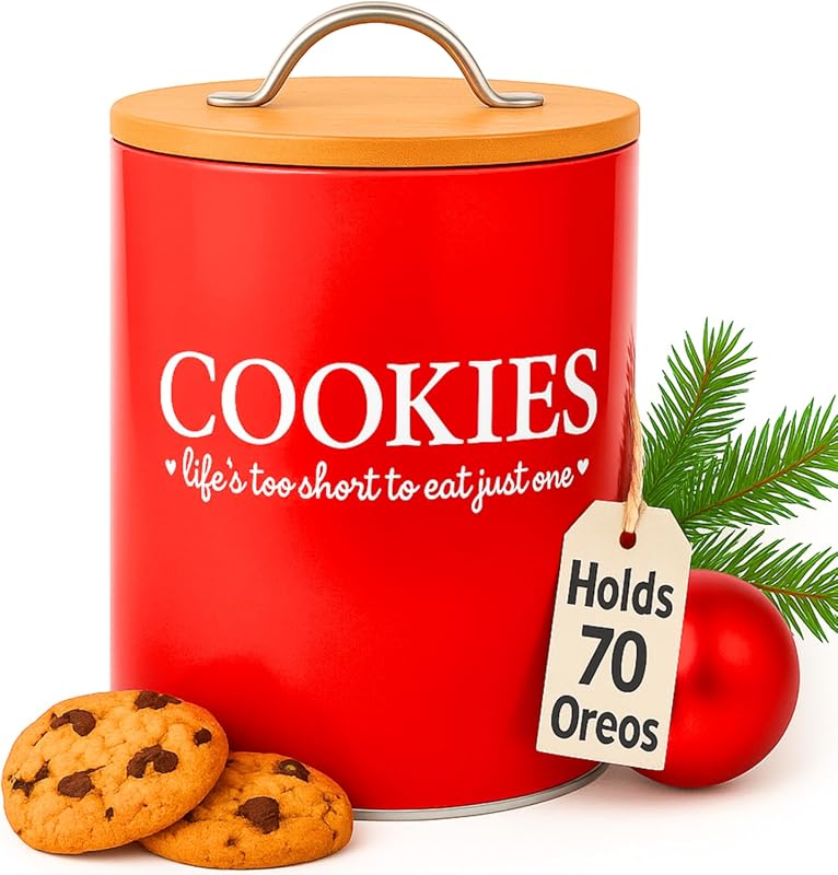 D'Lifeful 0.6 Gallon Red Farmhouse Cookie Jar with Airtight Bamboo Lid