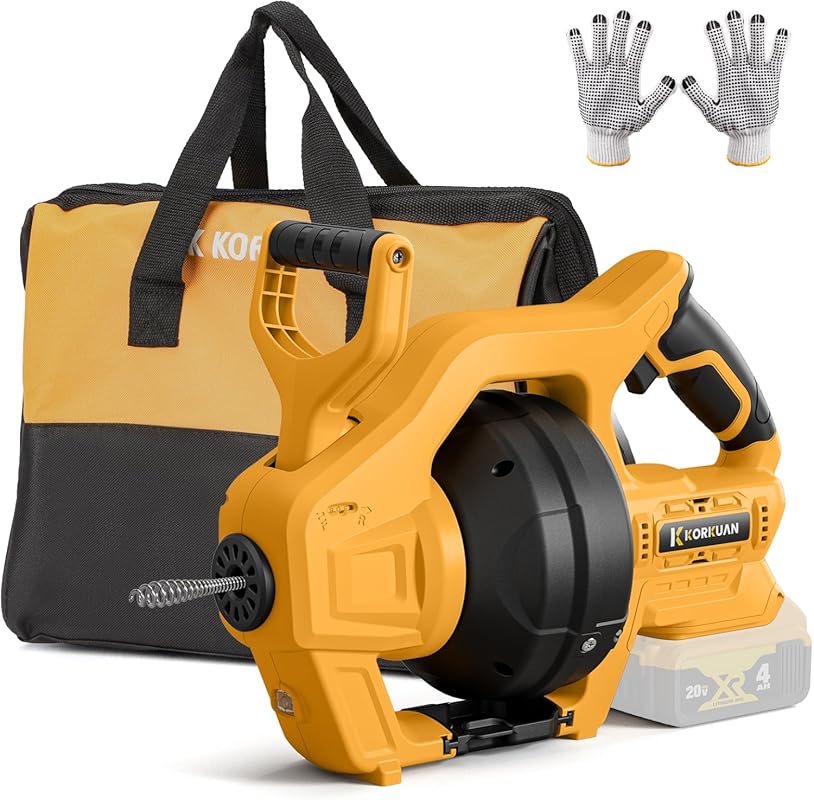Cordless Auto-Feed Drain Auger with 23.62FT Cable, Dewalt 20V Compatib
