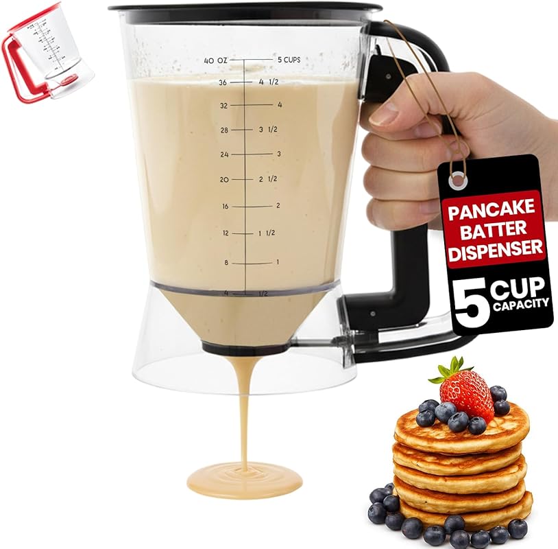 Eggssentials Black Pancake Batter Dispenser with 5-Cup Capacity, Easy-