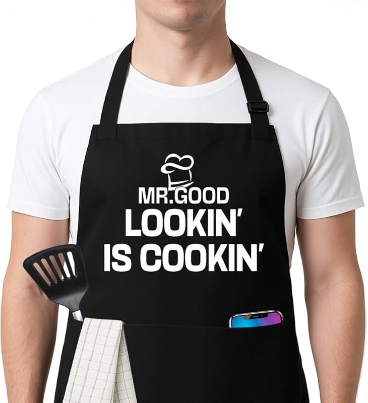 FUNNYUNCLE Funny BBQ Grilling Chef Aprons for Men, Unique Kitchen Cook