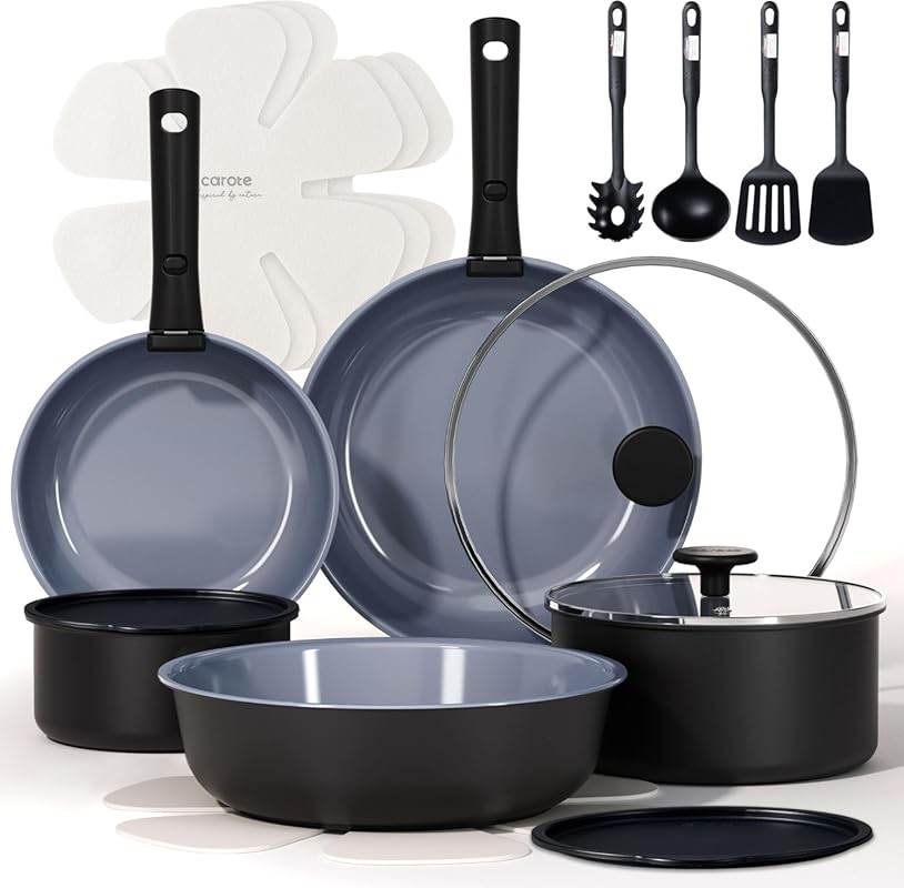 CAROTE 19-Piece Ceramic Nonstick Cookware Set, Non-toxic Induction Pot
