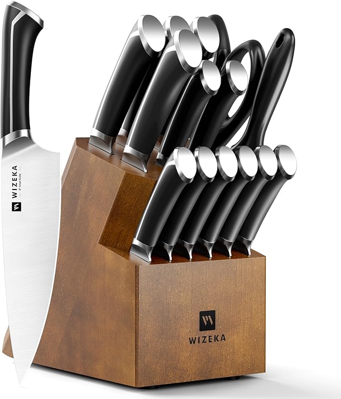 WIZEKA Crown Series 15-Piece High Carbon Stainless Steel Knife Set wit