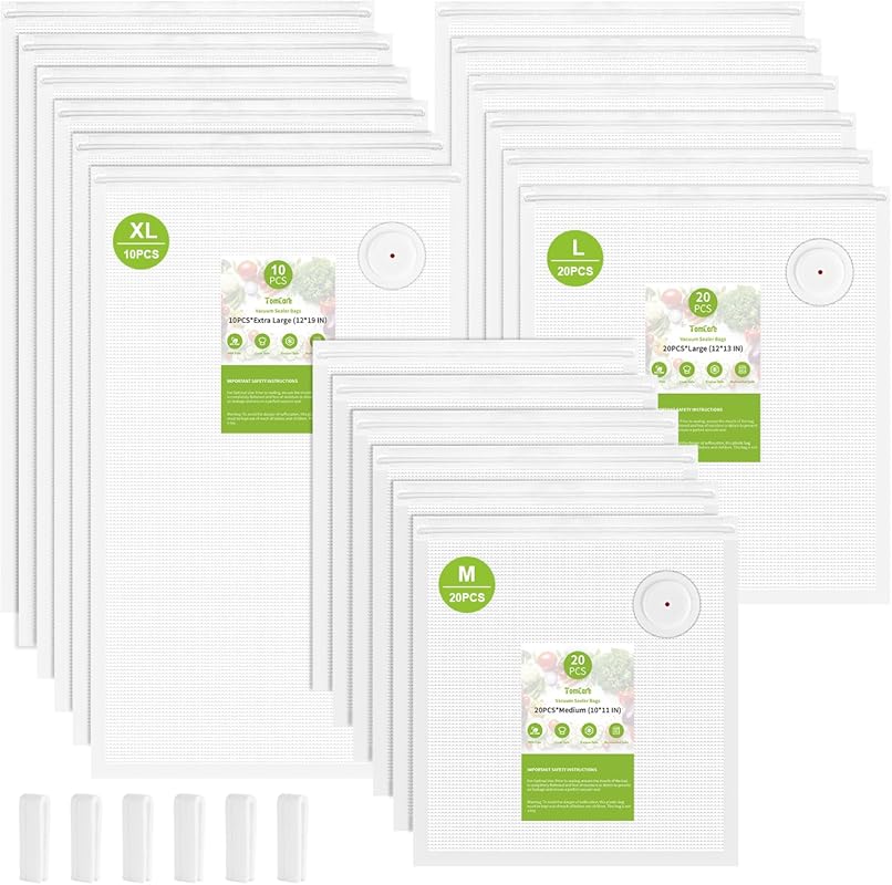 TomCare 50-Piece Reusable Vacuum Sealer Bags for Food Storage, Sous Vi