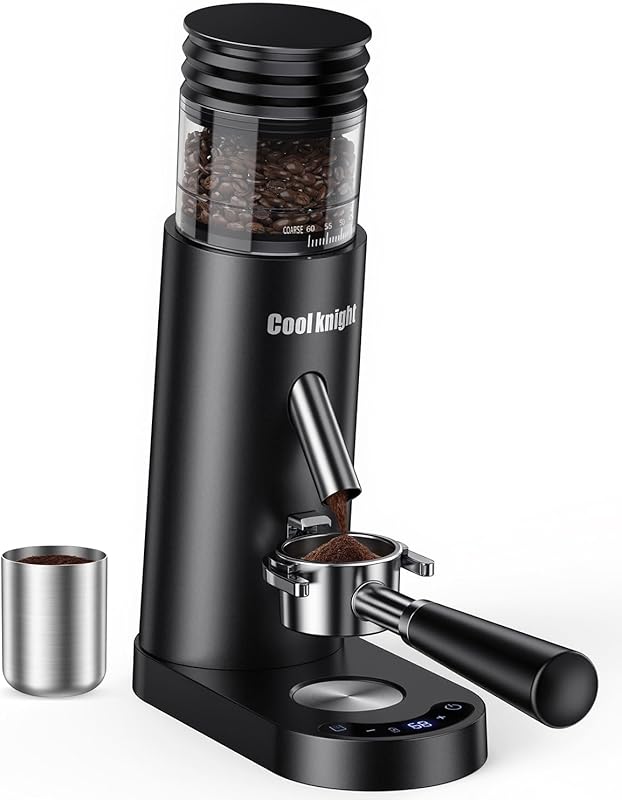 COOL KNIGHT Rechargeable Conical Burr Grinder: 60 Settings, Timer, Bel