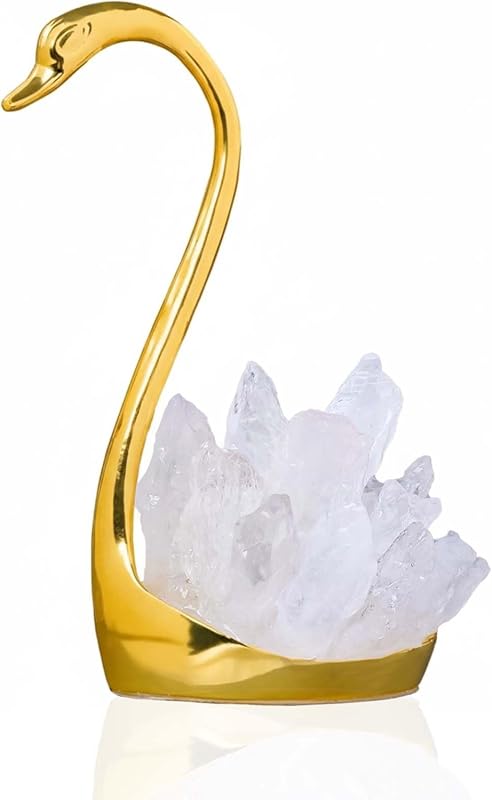 Natural White Crystal Swan Figurine Set, Clear Quartz Decorative Ornam
