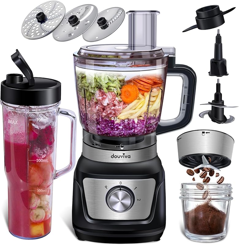 3-in-1 Countertop Food Processor Blender Combo, 1000W. 8-Cup Bowl, Gri