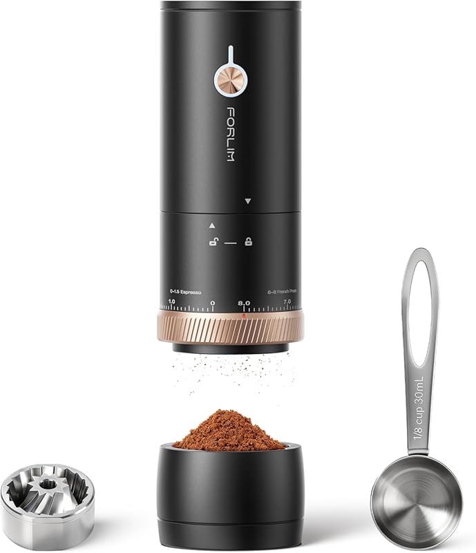 FORLIM Portable Electric Burr Coffee Grinder: Cordless, 80 Precise Set