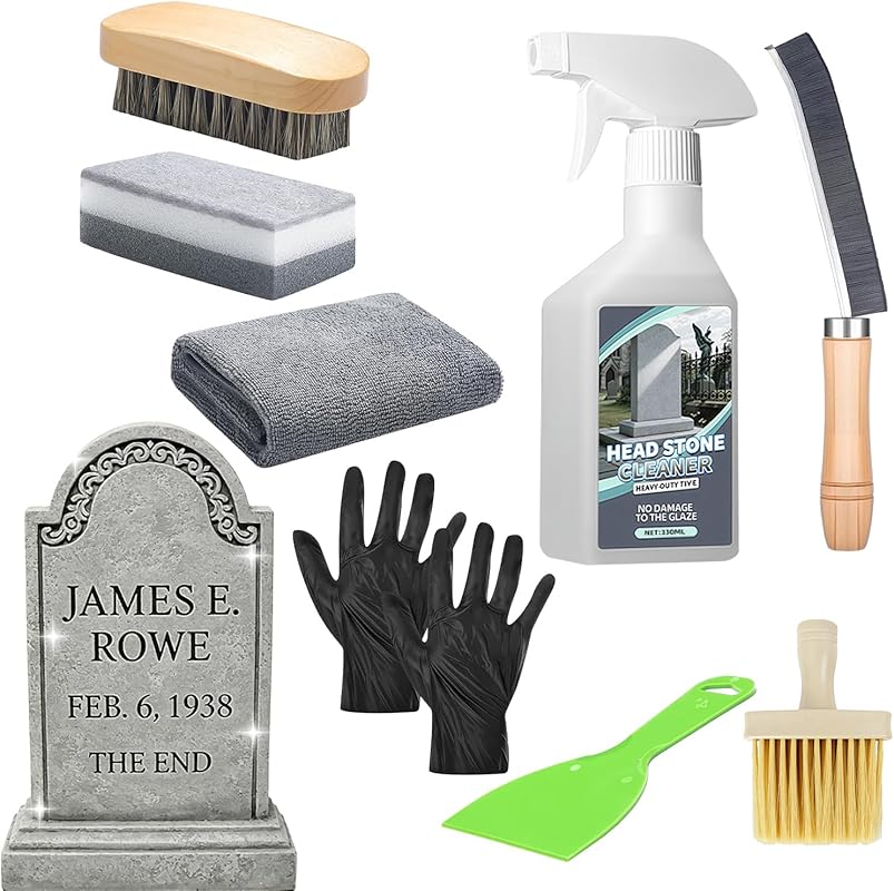9-Piece Headstone & Gravestone Cleaning Kit for Granite and Stone with