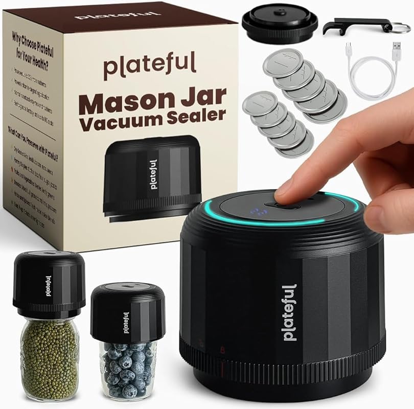 Plateful Electric Mason Jar Vacuum Sealer Kit: Portable, Wide/Regular 