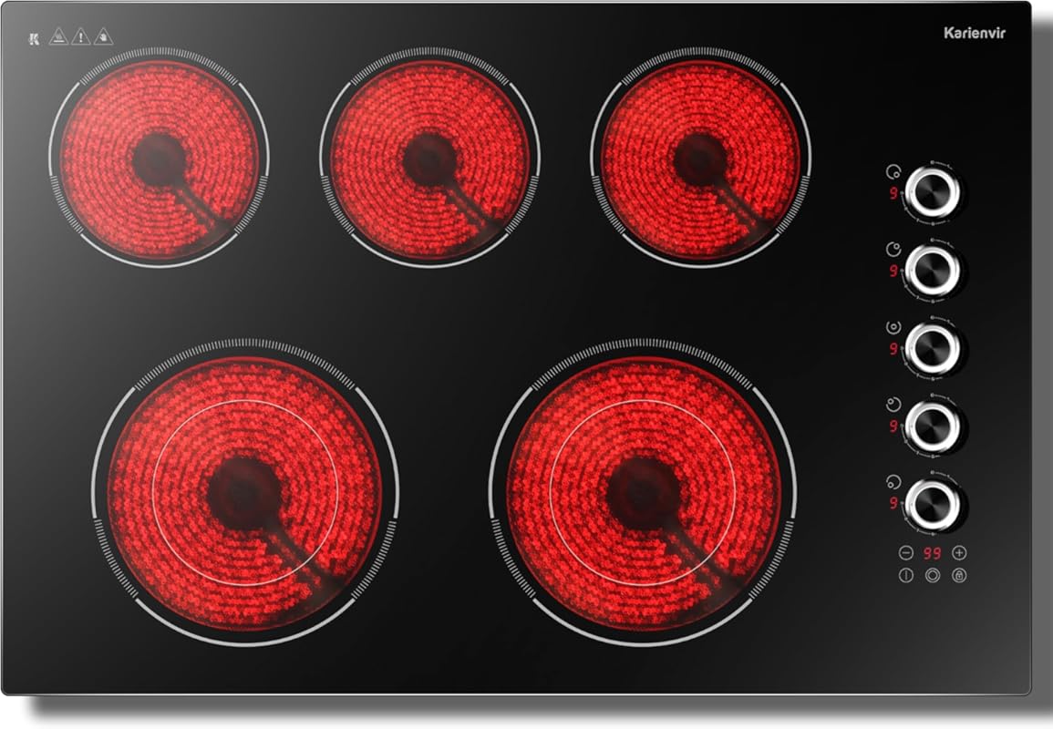 Karienvir 30 Inch 5 Burner 8600W Built-in Electric Cooktop with Knob &