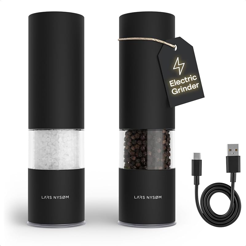 LARS NYSØM USB Rechargeable Electric Salt & Pepper Grinder Set, Automa