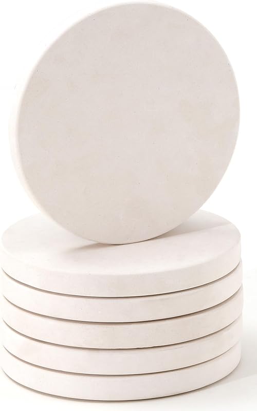 Absorbent Limestone Marble Coasters Set of 6, Water Absorbing, Neutral