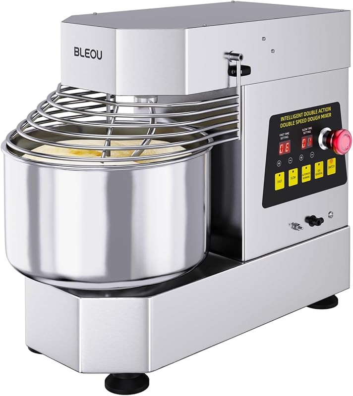 BLEOU 10.5 Qt Commercial Dough Mixer 750W, Dual Speed, Timer, Stainles