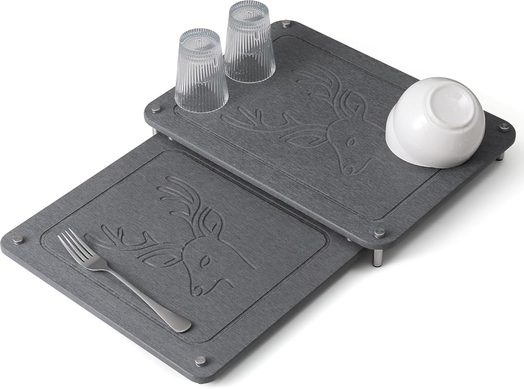 2Pcs Nesting Diatomaceous Earth Stone Drying Mat - Fast Dry, Non-Slip 
