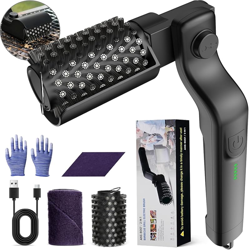 Rechargeable Electric Grill Brush: 3-Speed Motor, Stainless Steel Head