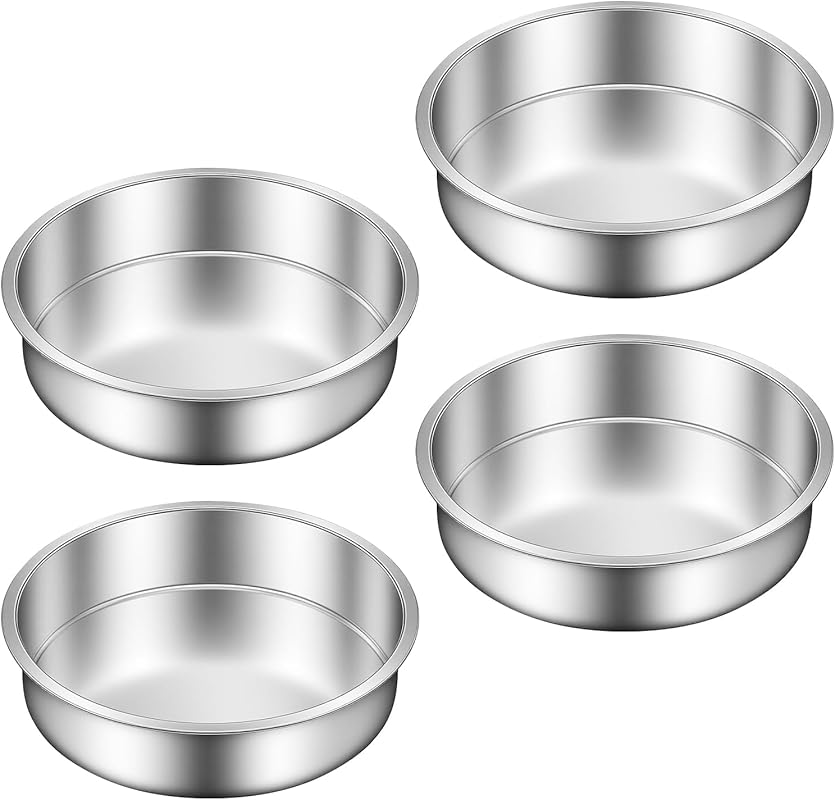Ohtomber 8 Inch Round Cake Pan Set of 4, Stainless Steel Layer Baking 