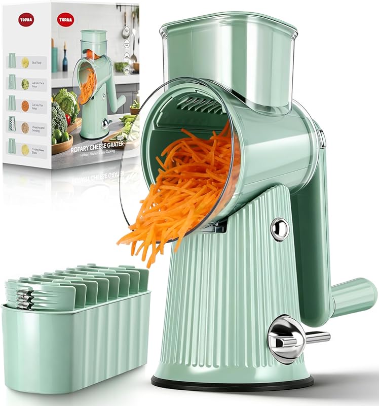 TOPAA Green Rotary Cheese Grater & Vegetable Shredder with Handle, 5 B