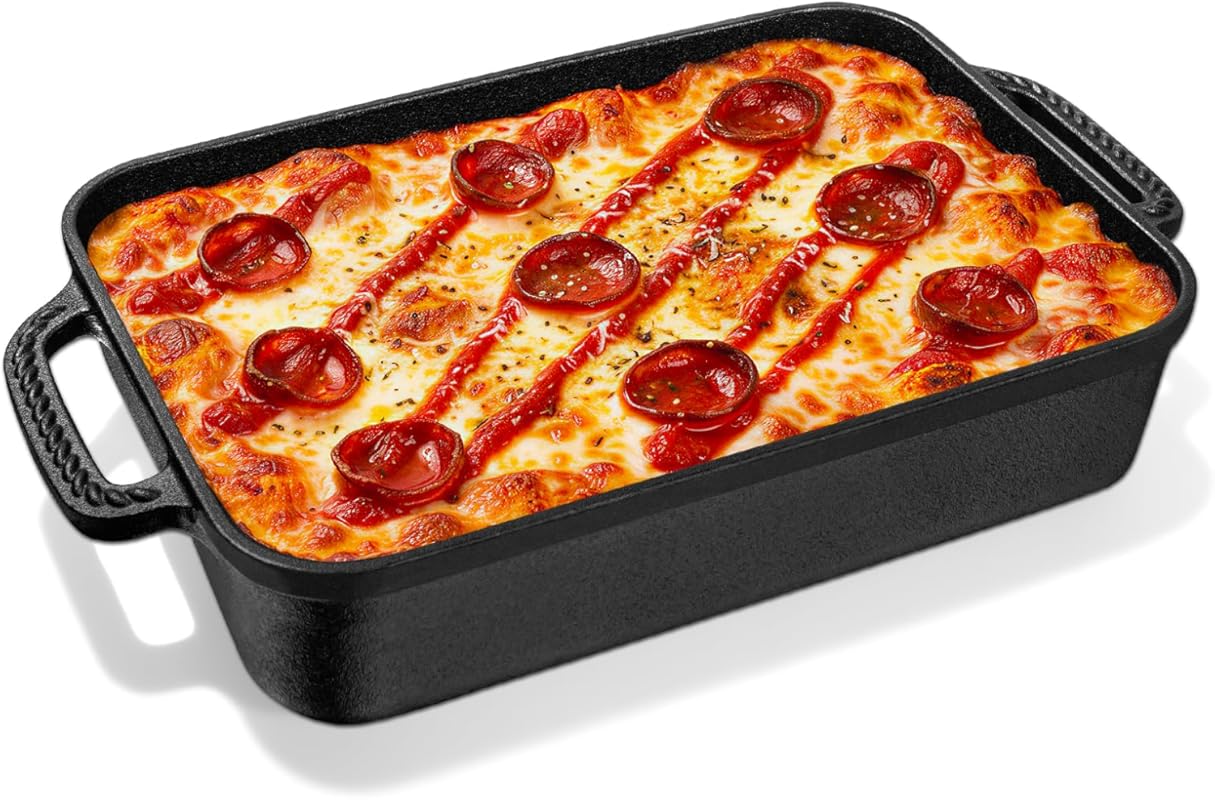 Pre-Seasoned Cast Iron Detroit Style Pizza Pan, 9x13 Inch Deep Dish fo