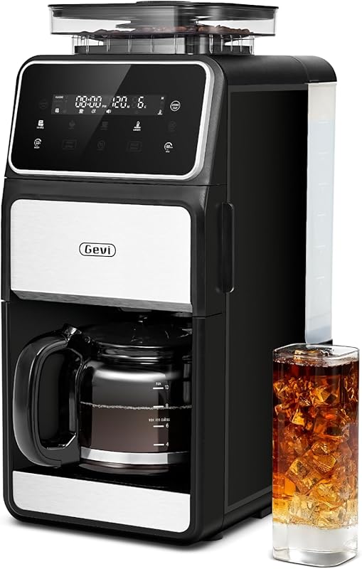 Gevi 10-Cup Grind & Brew Coffee Maker with Built-in Burr Grinder & Tou