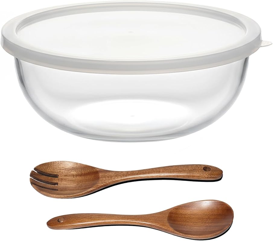 Large 6.2 Qt Clear Glass Mixing Bowl with Lid for Sourdough, Prepping 
