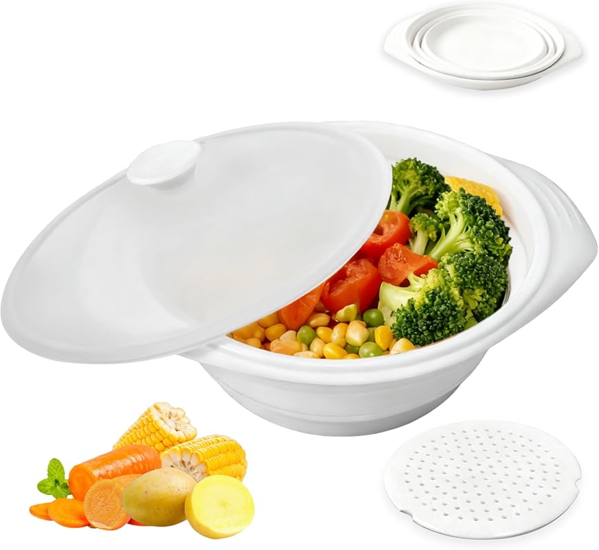 Large Collapsible Silicone Microwave Vegetable Steamer 44oz. With Lid,