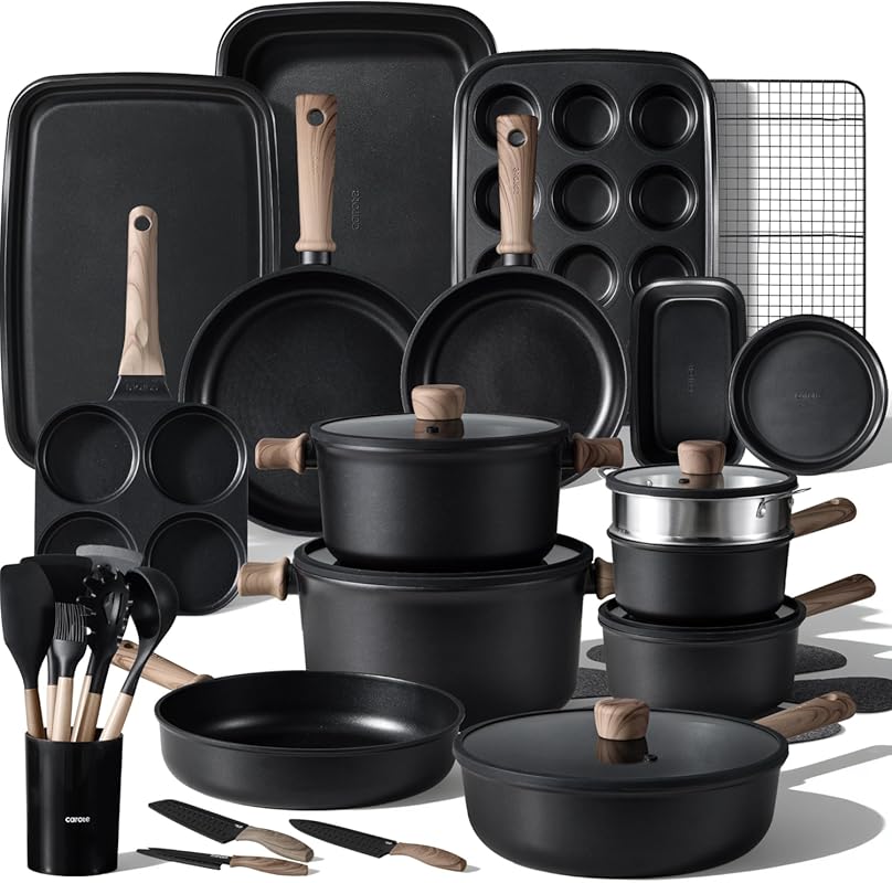 CAROTE Nonstick Titanium Induction Cookware Set (44-Pc) Pots & Pans wi