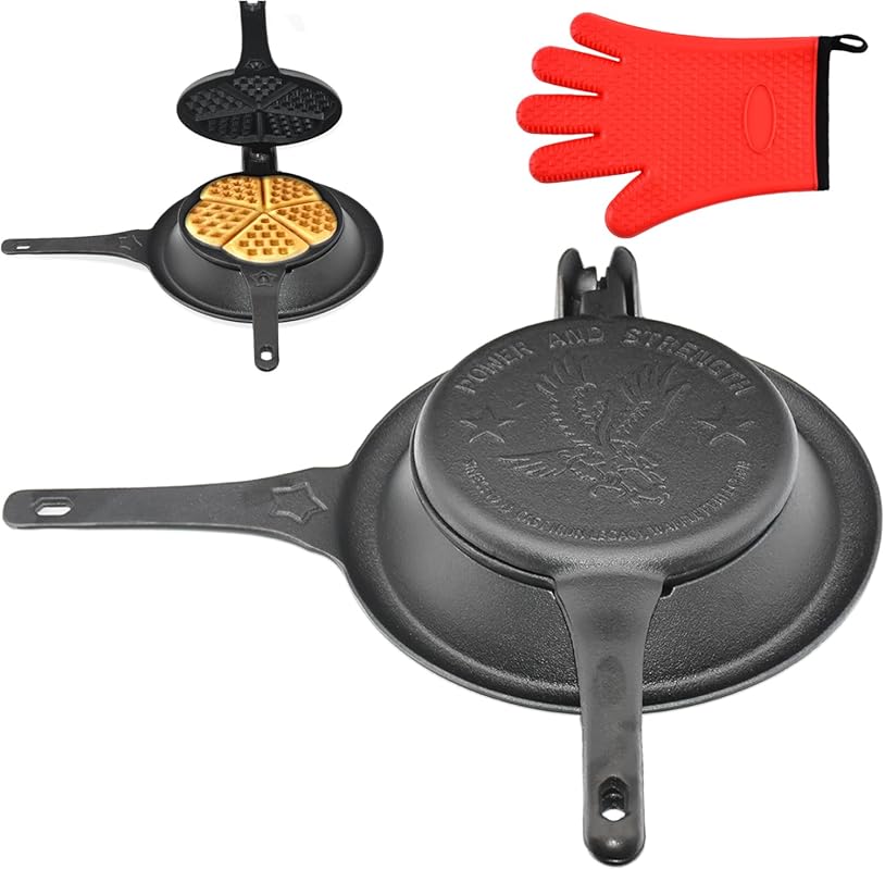 Cast Iron Stove Top Waffle Maker, Pre-Seasoned, 5-in-1 Shape Designs,