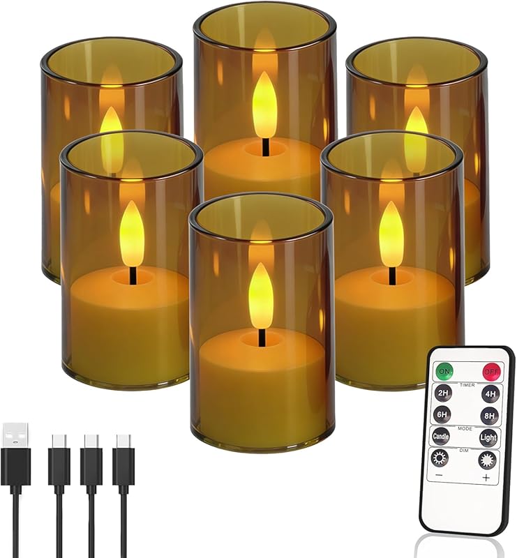 6-Pack Rechargeable Acrylic Flameless LED Tea Lights with Remote, Time