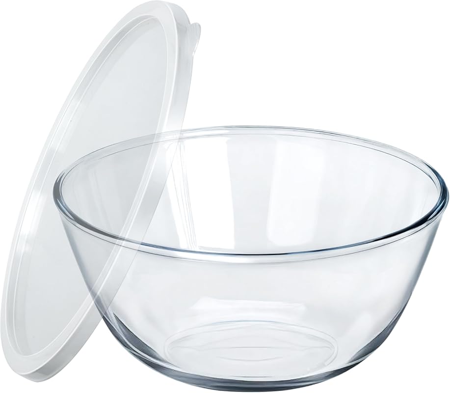 OZY Large 4.9 Quart Clear Glass Mixing Bowl with Lid for Sourdough, Sa