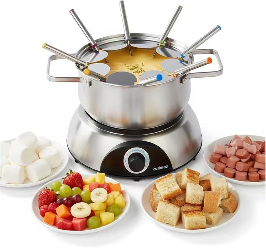 CUSIMAX 1500W Electric Fondue Pot Set, 1.4-Quart Stainless Steel for C
