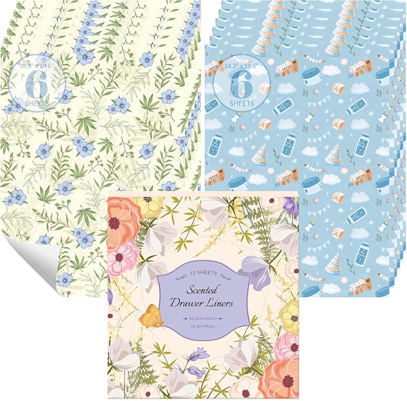 STRN Linen & Baby Powder Scented Drawer Liners, 12 Non-Adhesive Sheets